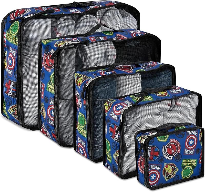 Comics 5-Piece Packing Cube Set - Spiderman, Ironman, Captain America - 5 Piece Packing Cubes Compression Travel