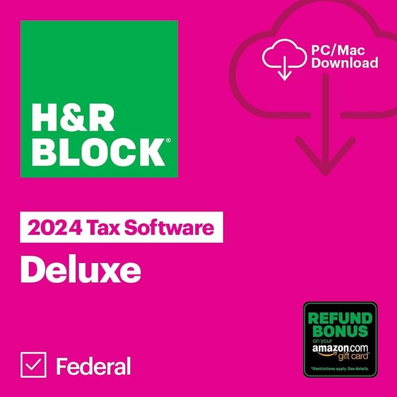 (Old Version) H&R Block Tax Software Deluxe 2024 Win/Mac with Refund Bonus Offer (Amazon Exclusive) [PC/Mac Online
