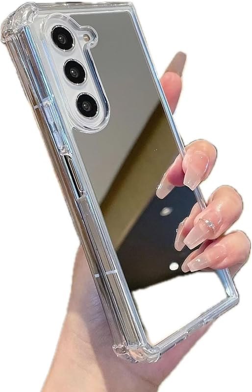 Miagon Mirror Case for Samsung Galaxy Z Fold 6,Makeup Mirror Effect Bright Reflection Hard Mirror Back Bumper Rubber