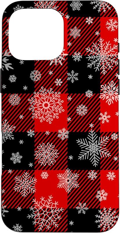 Snowflakes on Red Black Winter Christmas Plaid Buffalo Phone Case for iPhone 16 Pro Max — rugged case for iphone pro