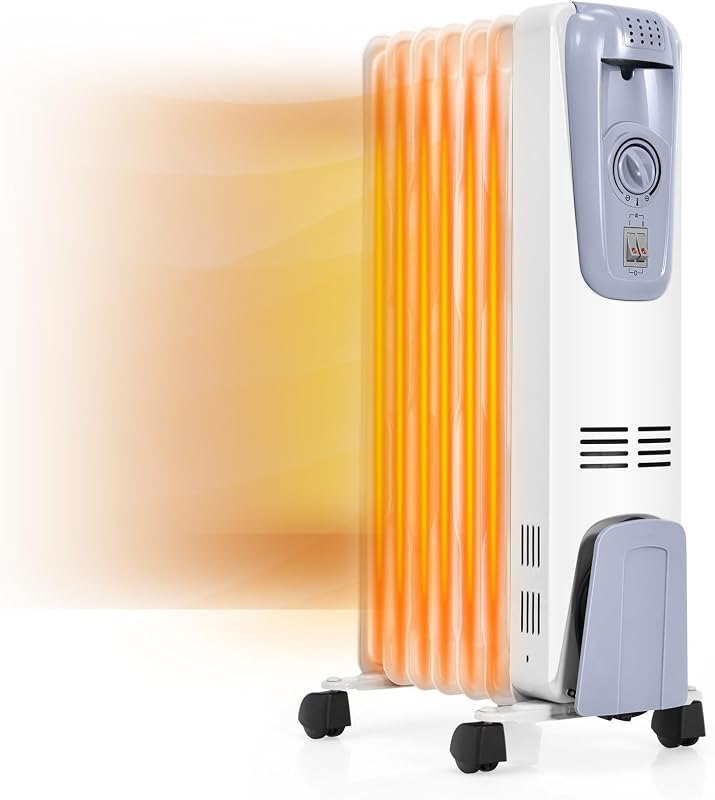Oil Filled Radiator Heater, 1500W Electric Space Heater with Adjustable Thermostat, 3 Heat Settings, 7 Fins, Overheat