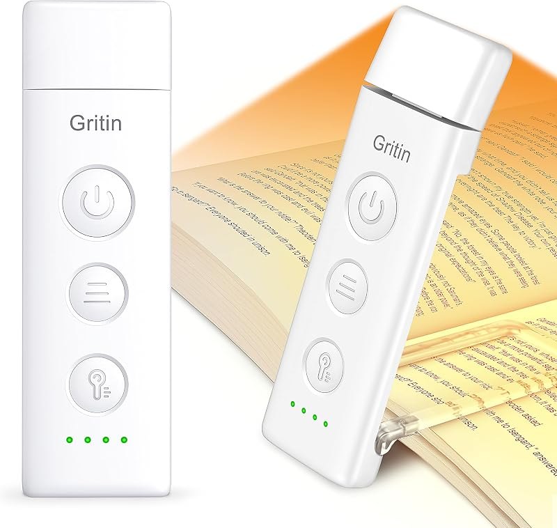 Gritin Book Light Rechargeable, Clip on LED Reading Light for Books in Bed — clip on reading light for clip reading