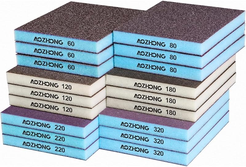 18pcs Sanding Sponge Kit 60, 80, 120, 180, 220, 320 grit, Soft Sanding Blocks Washable and Reusable, Double-Sided