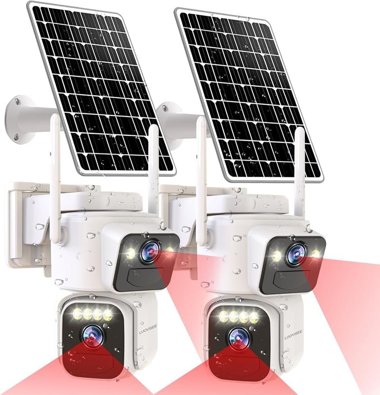 Luovisee Cameras for Home Security with Dual Lens,2.4G/5G WiFi Outdoor Camera Wireless Solar Powered,PIR Alarm,Color