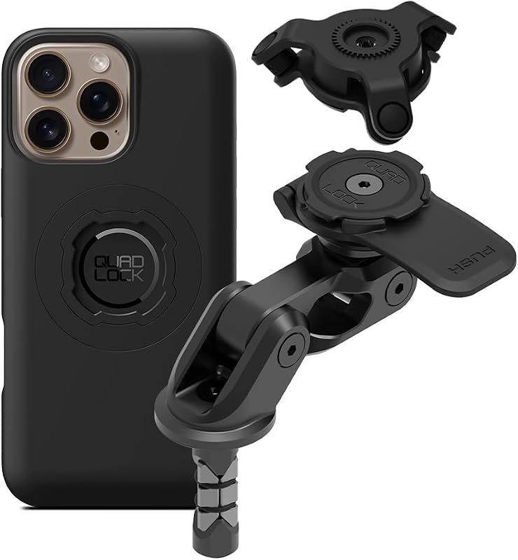 Quad Lock Motorcycle Fork Stem Mount PRO Kit with Vibration Dampener and MAG Phone Case for iPhone 16 Pro Max —