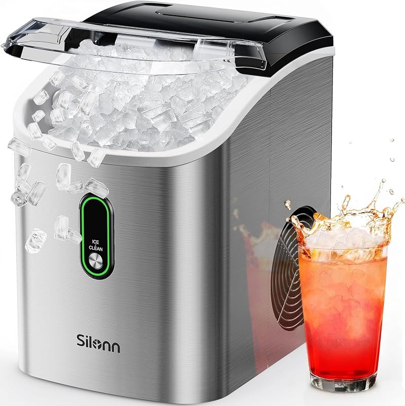 Silonn Nugget Ice Maker Countertop, Pellet Ice Machine with Self-Cleaning Function, Sonic Ice Maker Produces 36lbs of