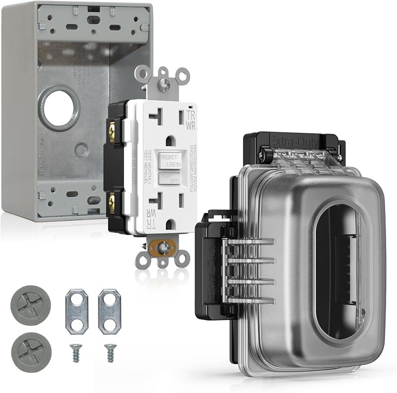 ELEGRP Outdoor GFCI Outlet with in Use Cover and Box Kit, 1 Gang, 20 Amp TRWR Self-Test GFI Receptacle, Extra Duty
