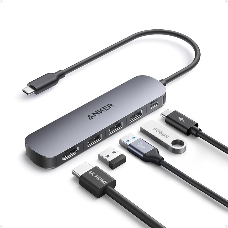 Anker USB-C Hub, 5-in-1 USB Hub for Laptops, 4K HDMI Multiport Adapter — Hubs, docks, SSDs, webcams, keyboard for hubs