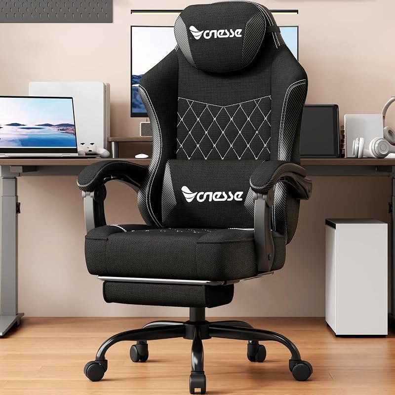 Vonesse Gaming Chair, Desk Chair with Linen Breathable Mesh Fabric, Office Chair with Adjustable Lumbar Support