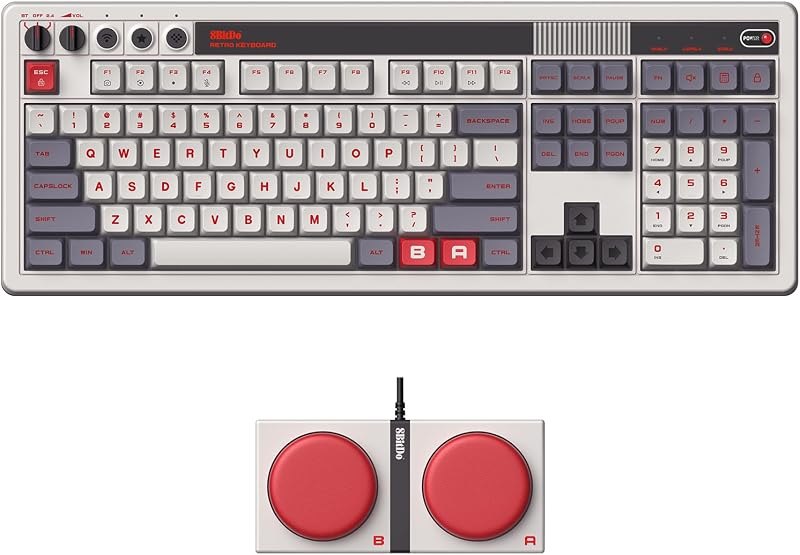 8BitDo Retro 108 Mechanical Keyboard with 108 Keys and Integrated Numpad, Bluetooth/2.4G/USB-C Hot Swappable Wireless