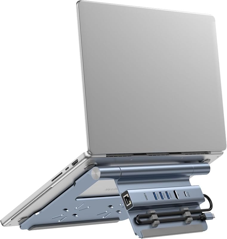 Laptop Docking Station Stand for Desk, 1.5ft 6 in 1 USB C Hub,4K60Hz HDMI, PD 100W, 3×USB 3.0 Hub, Gigabit