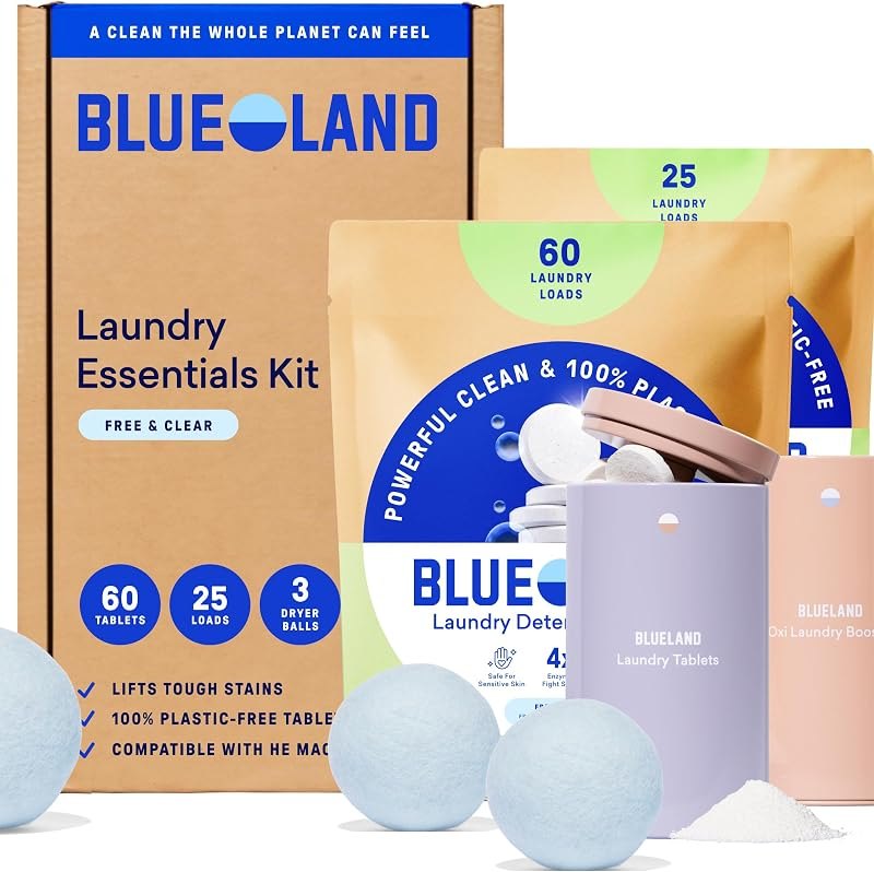 BLUELAND Laundry Essentials Kit, Free & Clear — Stain, wool wash, and dryer bits. he for stain wool wash dryer