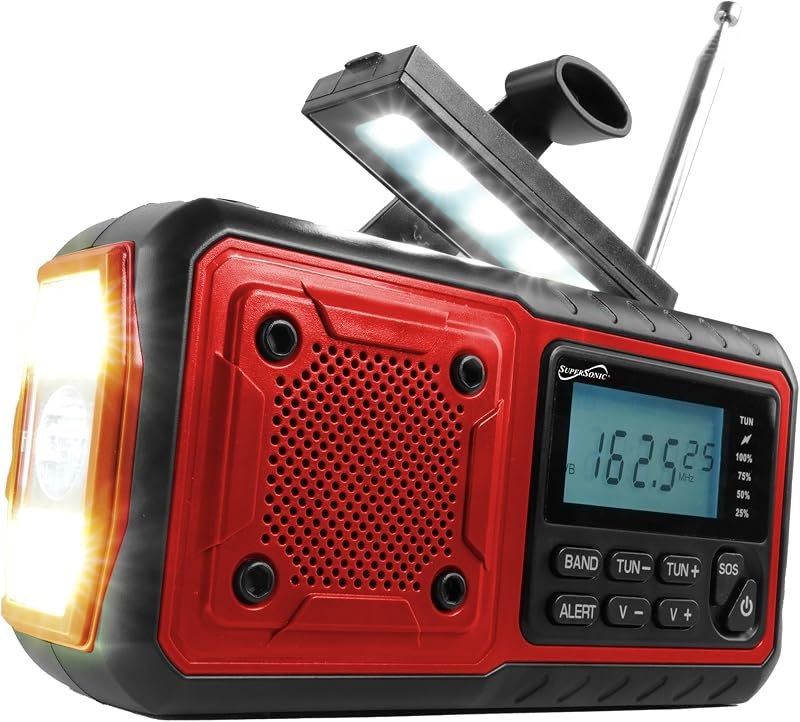 Supersonic SC-1078ERN Guardian Multi-Powered Emergency Radio, with AM/FM/NOAA Weather Alerts, Rechargeable Battery