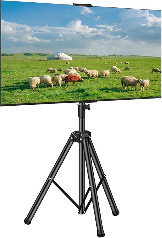 Outdoor TV Stand Weatherproof Portable TV Tripod with Adjustable Angle Top Shelf, Tripod TV Stand for 30-55" LCD LED