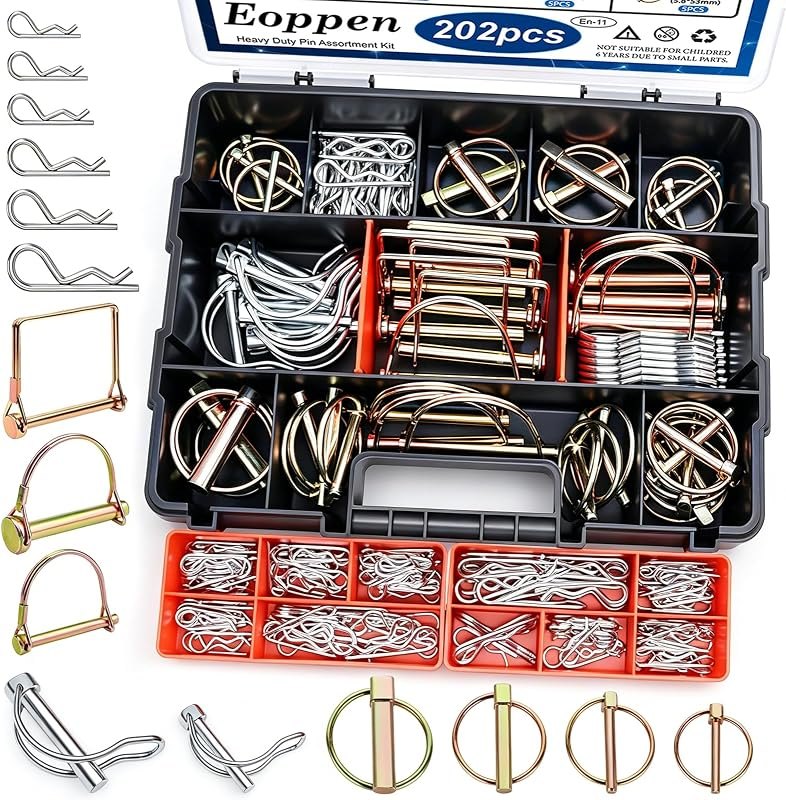 202Pcs Hitch Pins Clip Pins Linch Pins PTO Pins and Shaft Locking Pins Assortment Kit 5 Styles Tractor Pins Fasteners