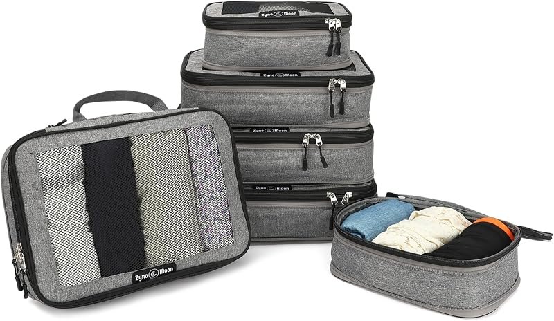 6-Piece Travel Packing Cubes Set - Lightweight Compression Bags with Durable Zippers & Mesh Panels - Space-Saving