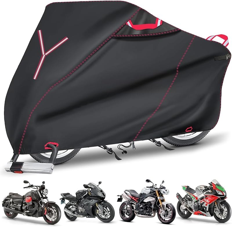 800D Motorcycle Cover 91 Inch - Outdoor Moped Cover with Lock Hole Universal Fit, Heavy Duty & All-Weather Waterproof