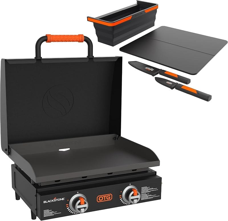 Blackstone Griddle 22 Inch, OTG Outdoor Tabletop Griddle with Built-in Hood, and Blackstone Accessories Cutting Board
