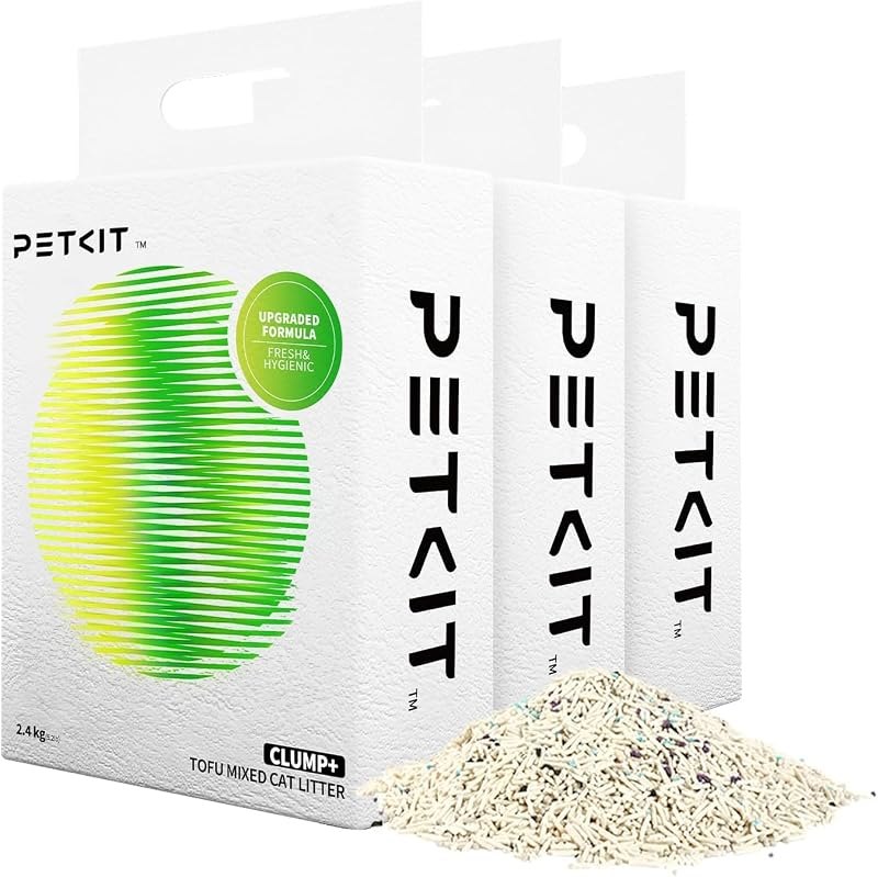 PETKIT Upgraded Clump+ Tofu Mixed Cat Litter, Water Flushable,Ultra Absorbent and Fast Drying, 100% Natural