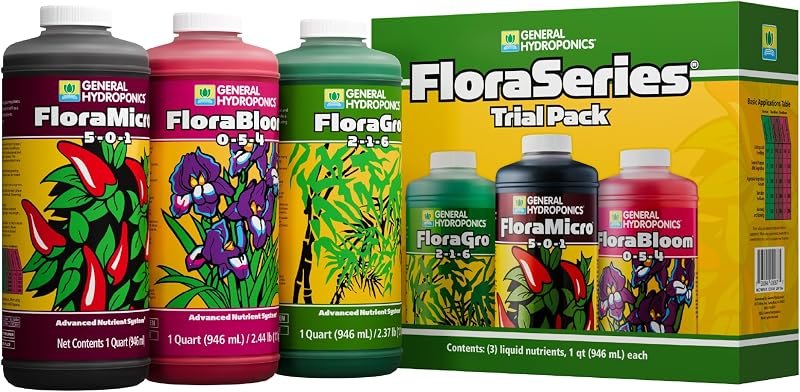 General Hydroponics FloraSeries Hydroponic Nutrient Fertilizer System Trial Pack with FloraMicro, FloraBloom and