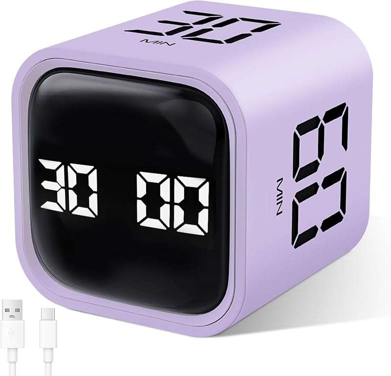 GuDoQi Multi-Function Cube Timer, 5/10/30/60 Min & Custom Count Down, Included Pause & Resume Feature, Silent, Vibrate