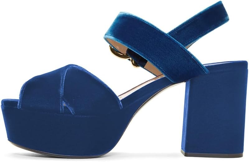 Women Peep Toe Chunky High Heels Platform Sandals Ankle Strap Velvet & Suede Summer Dress Wedding Prom Shoes Size 4-15