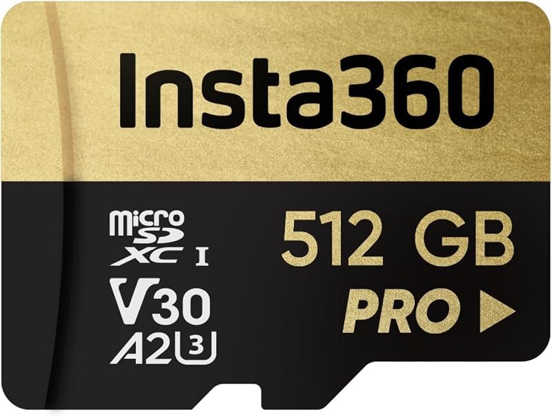 Insta360 512GB PRO microSDXC Memory Card, V30, A2, UHS-I, 90 MB/s Read/Write Speed — 360 Degree Cameras that store