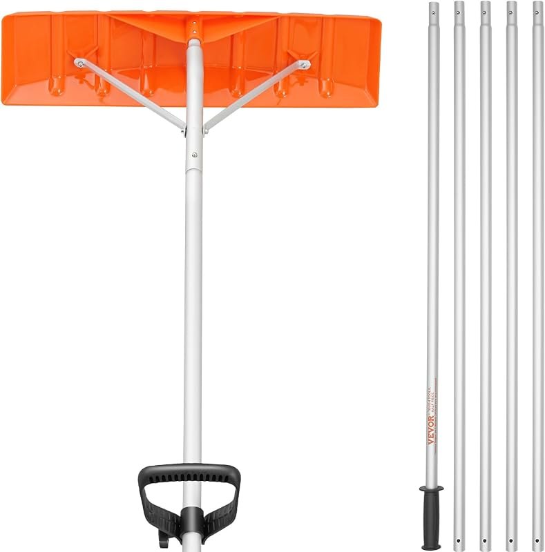 VEVOR Snow Roof Rake, 21ft Reach Aluminium Handle, 25" Plastic Blade Snow Removal Tool, Superior Roof Shovel with
