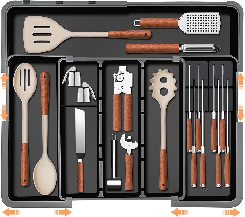 Large Utensil Drawer Organizer for Kitchen, Expandable Silverware Organizer Utensil Holder, Cutlery and Flatware