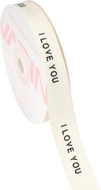 VATIN Valentine's Day Herringbone Cotton Twill Tape Ribbon, I Love You Herringbone Tape 5/8 Inch x 12 Yard