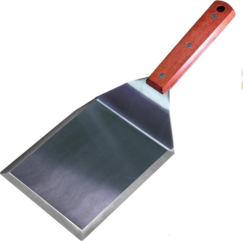 La Cuisine Extra‑Wide Stainless Steel Spatula with Wooden Handle, Heavy‑Duty 5x6" Burger Turner for BBQ, Flat Top