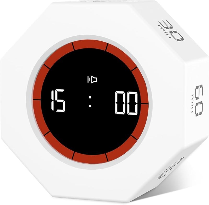 GuDoQi Digital Productivity Timer, Octagon Rotating Pomodoro Timers with Gravity-sensor, 1-3-5-15-30-60-90 Min