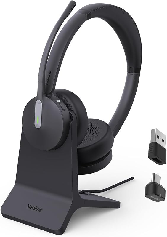 Yealink BH70 with Stand, Wireless Teams Headset with AI Mic Flip-to-Mute