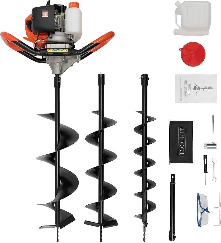 52CC 2-Stroke Gas Powered Earth Auger Post Hole Digger with 4"/6"/8" Drills, 2.3HP Hole Digging Machine Auger Spiral
