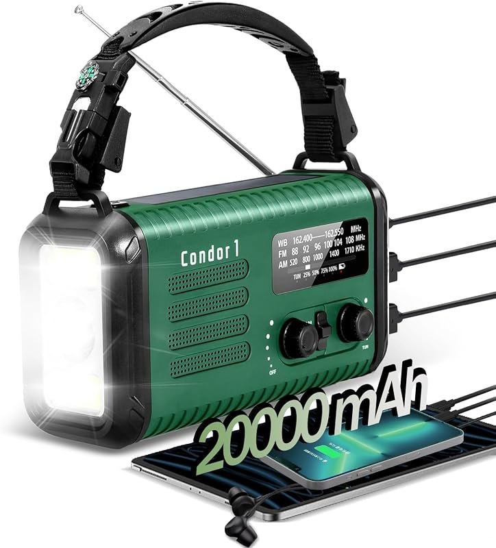 20000mAh/74000mWh Emergency Hand Crank Radio, NOAA Weather Radio with Am Fm NOAA, Solar Battery Operated Radios with