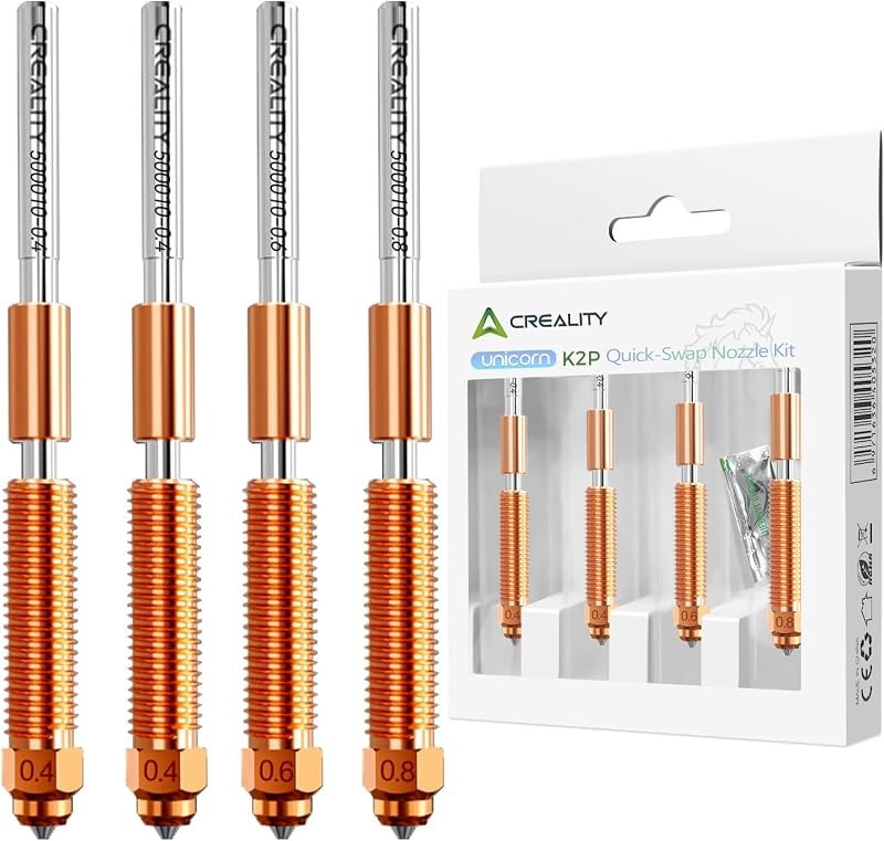 Creality Official K2 Plus Nozzles, 0.4/0.6/0.8mm 4PCS Quick-Swap 3D Printer Hotend Nozzle Kit, Copper Alloy and