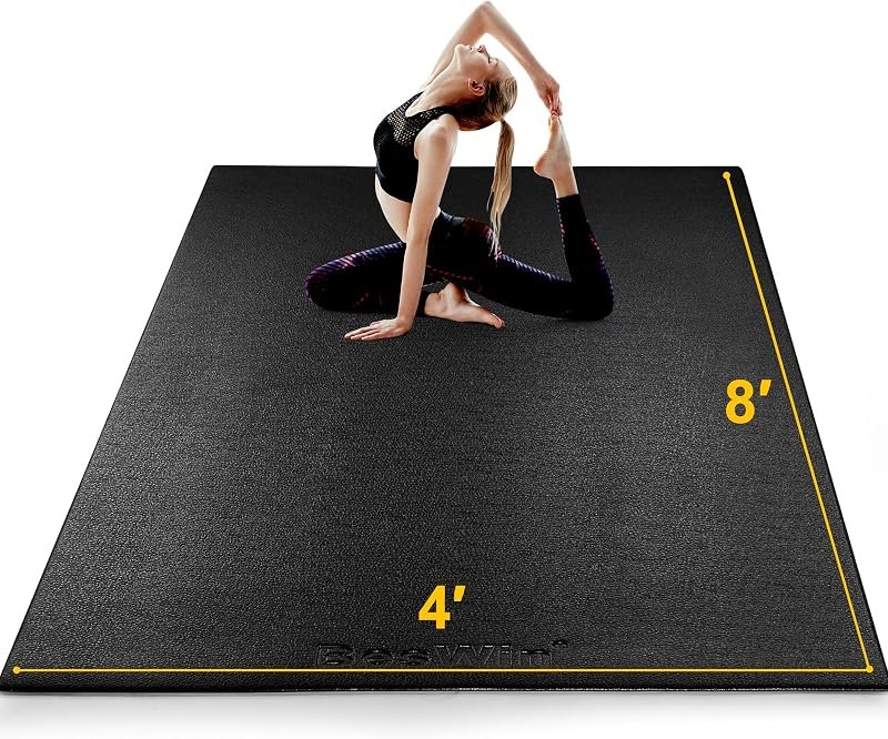 BesWin Large Exercise Mat 8' x 4'(6mm), Extra Thick Workout Mats for Home Gym Flooring, High Density Non-Slip Gym Mats