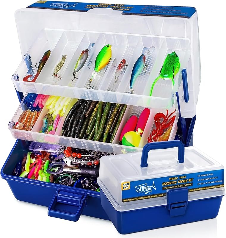 Large 3-Layer Fishing Tackle Box Lures with Tackle Included 448 Pcs — Tackle that does not rust in the tra for tackle
