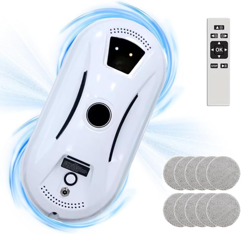 Window Cleaner Robot with Automatic Water Jet, 5600PA Automatic Window Cleaner, Intelligent Navigation, Remote