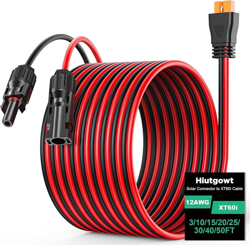 Hiutgowt12AWG XT60i Solar Cable 30FT, Solar to XT60i Cable 3 10 15 20 25 40 50FT, Solar Panel Connector to XT60i