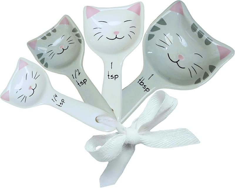Cat Measuring Spoons Set of 4, Ceramic Baking Kitchen Gifts for Women — kitchen tools that earn a drawer ama for