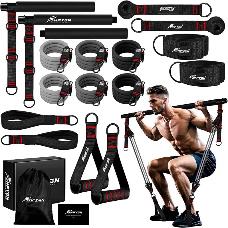 HPYGN Pilates Bar Kit with Resistance Bands, Heavy Duty Multifunctional Pilates Workout Equipment for Strength
