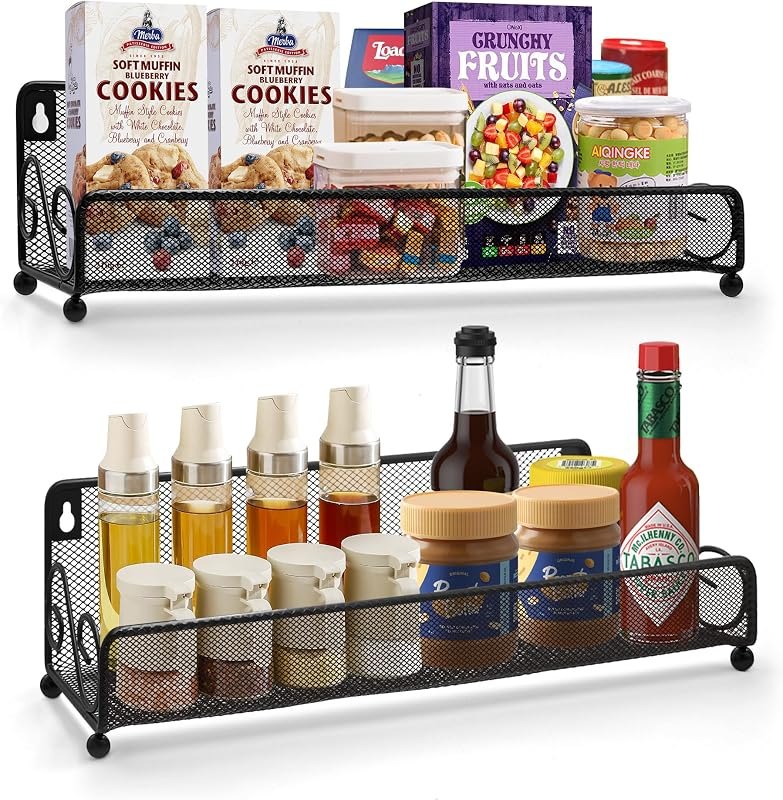 2 pack spice rack organizer for wall mounted or countertop , Jars Storage Organizer, Cabinet Holder, kitchen metal