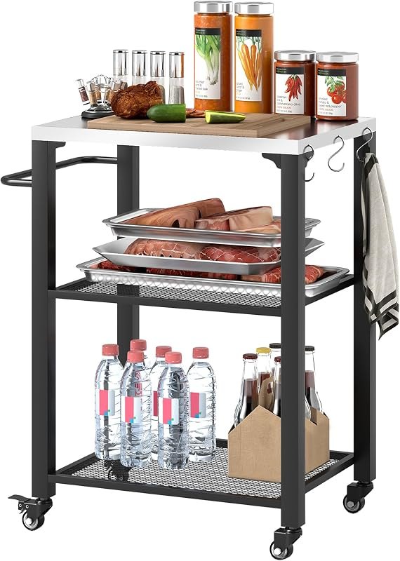 Outsunny Three-Shelf Outdoor Grill Cart, Stainless Steel Tabletop BBQ Stand — bbq floor stand for bbq floor stand