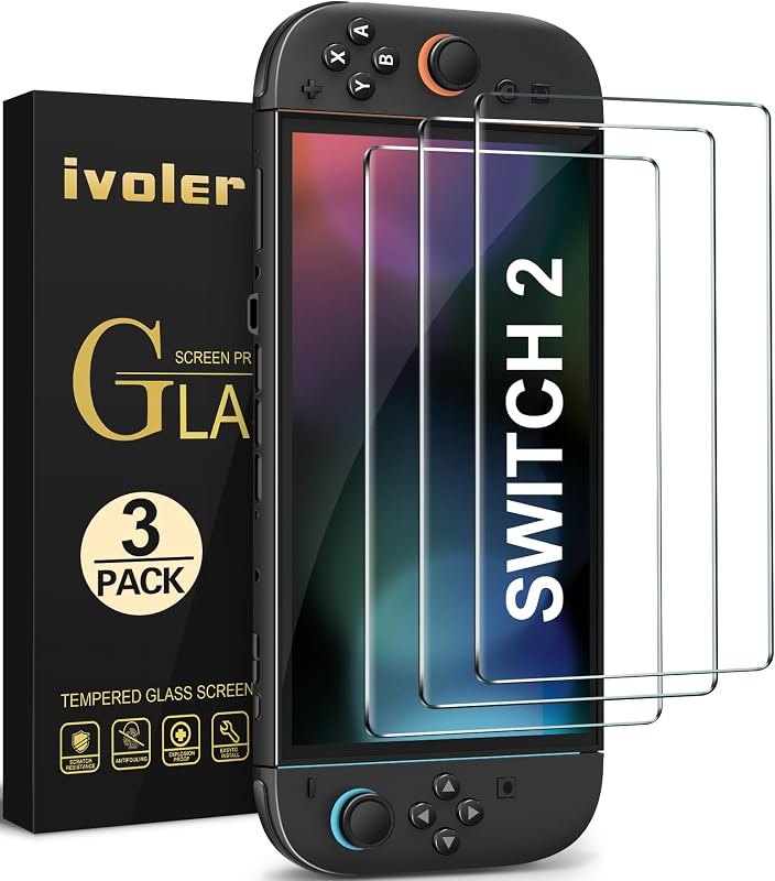 ivoler 3-Pack Screen Protector Tempered Glass for Nintendo Switch 2 Model 2025, Transparent HD Clear Anti-Scratch