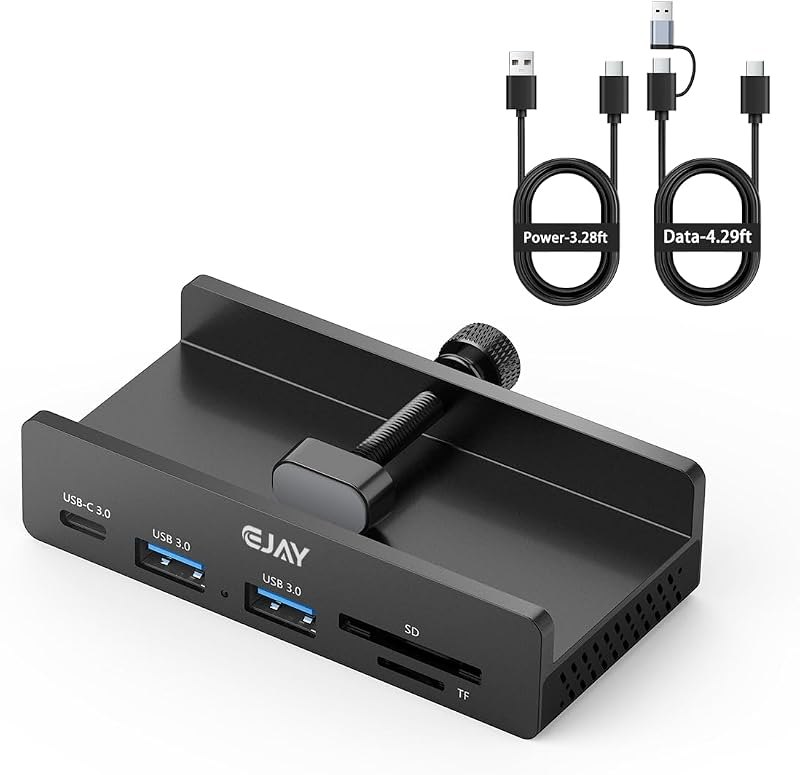 EJAY Clamp USB Hub 5-in-1 USB C Hub 59" Cable for iMac & PC — Small computing add-ons: hubs, stand for small computing