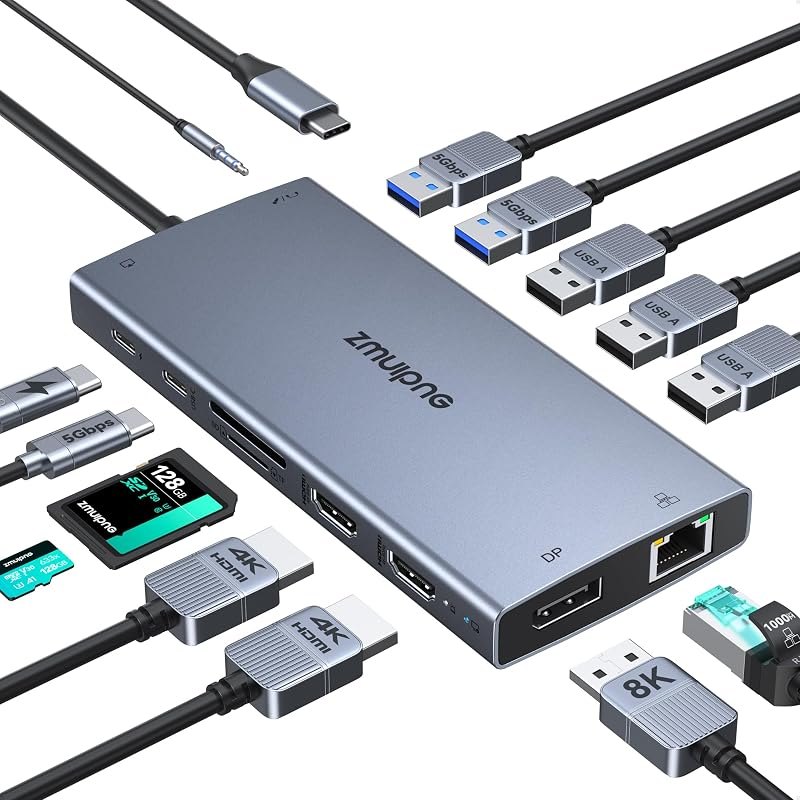 USB C Docking Station Dual Monitor Laptop Docking Station 2 HDMI 4K DP 8K — best docking dual monitor dock for docking