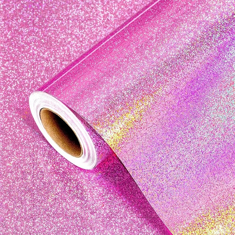 Burymento Pink Wrapping Paper Roll, Metallic Holographic Point Gift Wrap for Birthday, Valentines, Mothers day