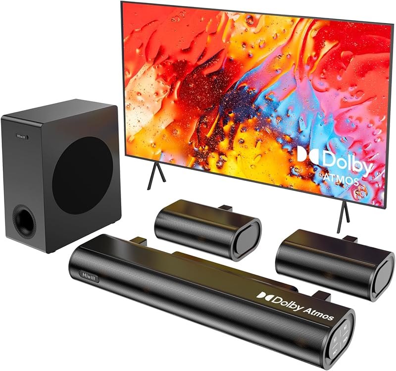 Hiwill 5.1ch Soundbar, w/ 5.25'' Big Subwoofer Dolby Atmos Surround System, 2 Wired Rear Speakers Sound Bar for Small