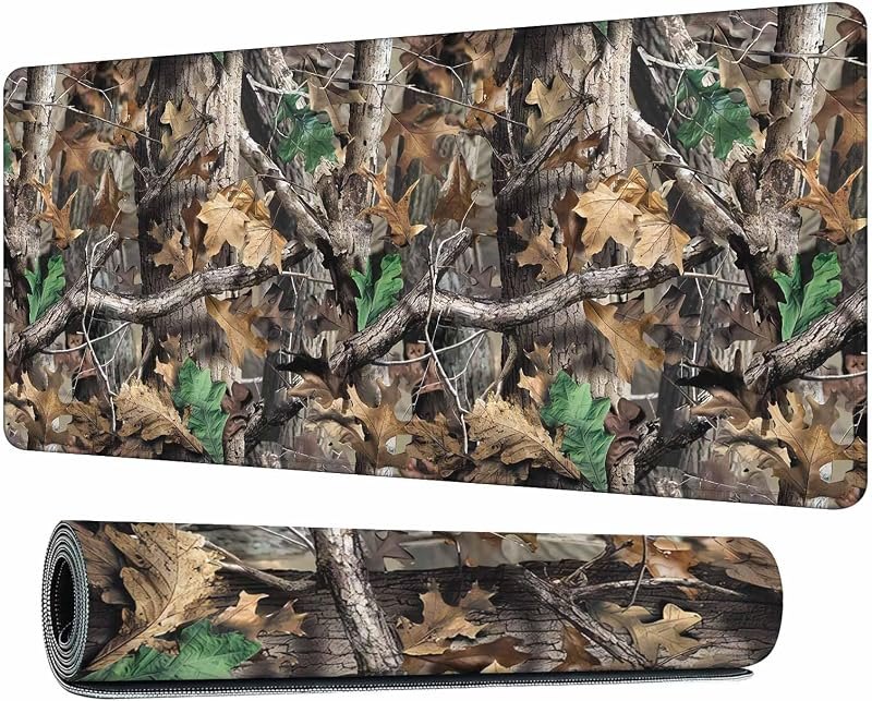 Woodland Camouflage Mouse Pad Desk Mat Tree Branch and Leaf Decor Large Gaming Mousepad for Keyboard PC.Home,Office